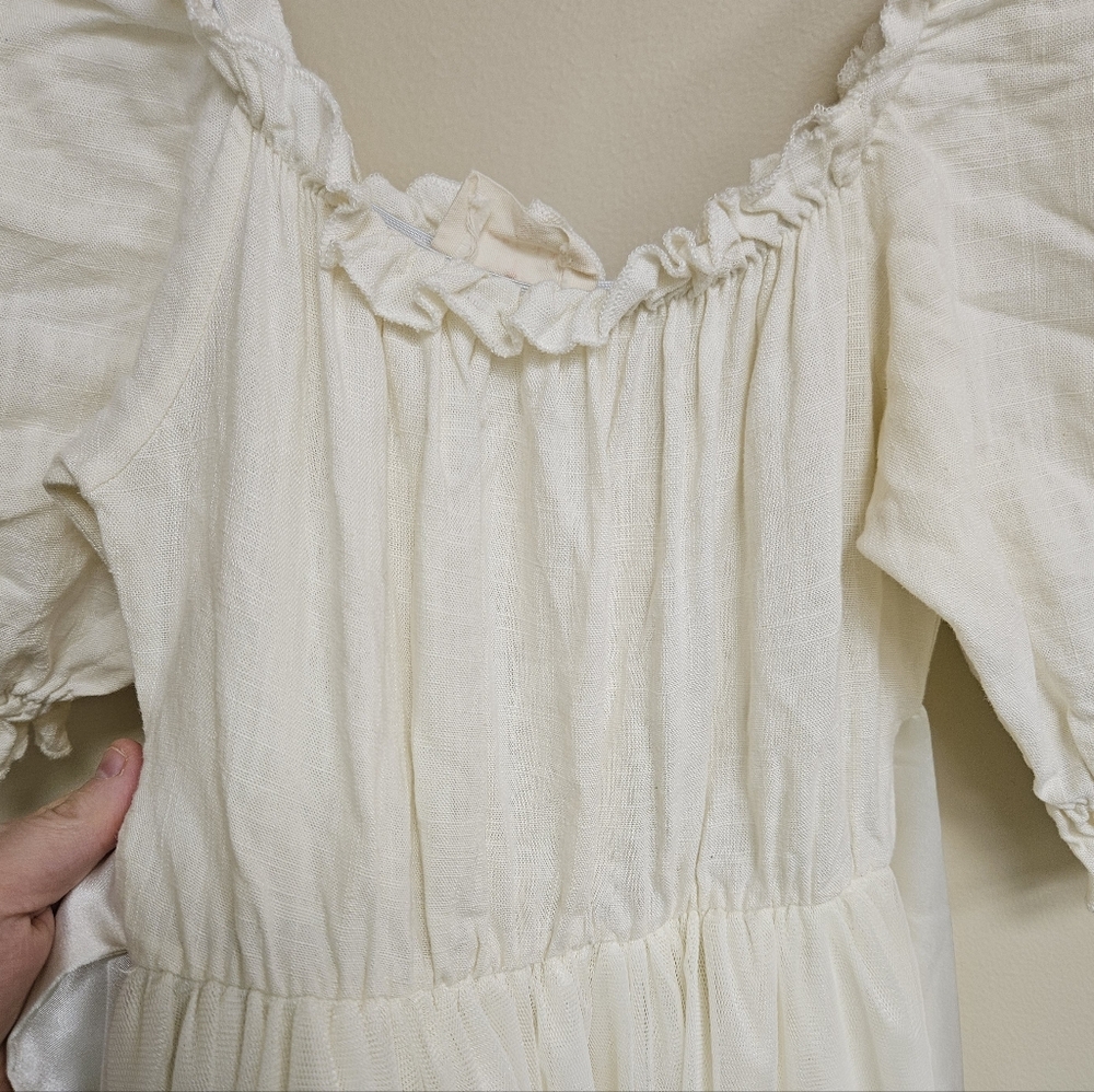 Adobe Lane Swoon Dress Cotton Tulle and Silk Size Small Puff Sleeves - Picture 8 of 12